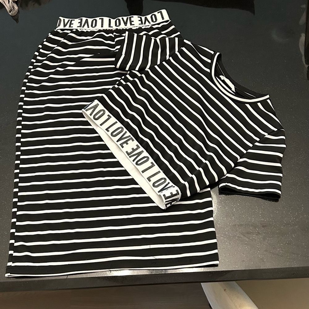 SHEIN Black and White Striped Set